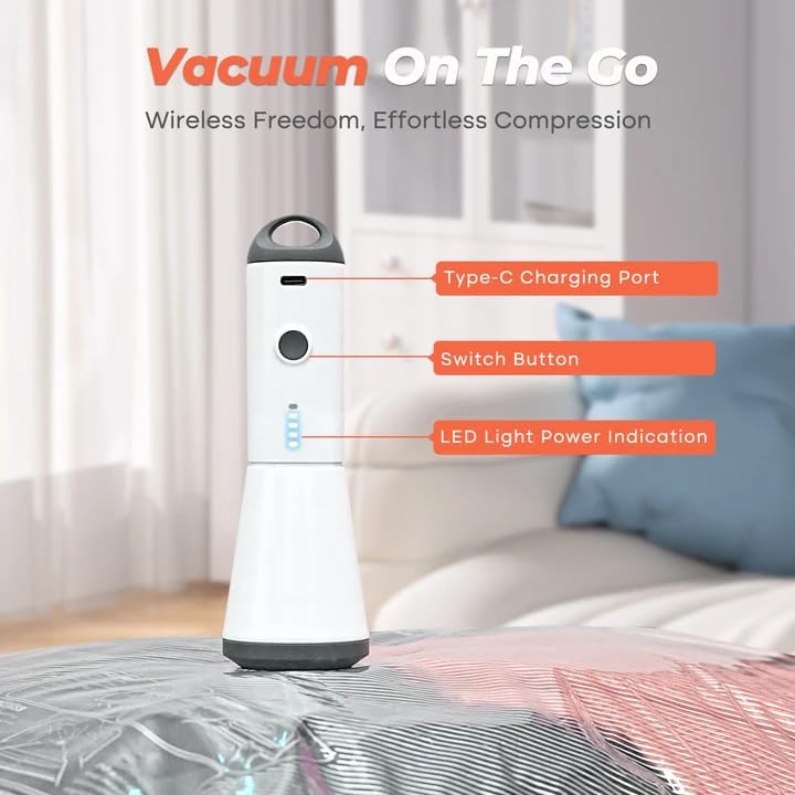 Vacbird Vacuum Seal Bags for Clothing with Wireless Charging Pump, Compression Packing Storage for Clothes Bedding Blanket Duvets Pillows Comforters (24 Combo Set) - Image 2